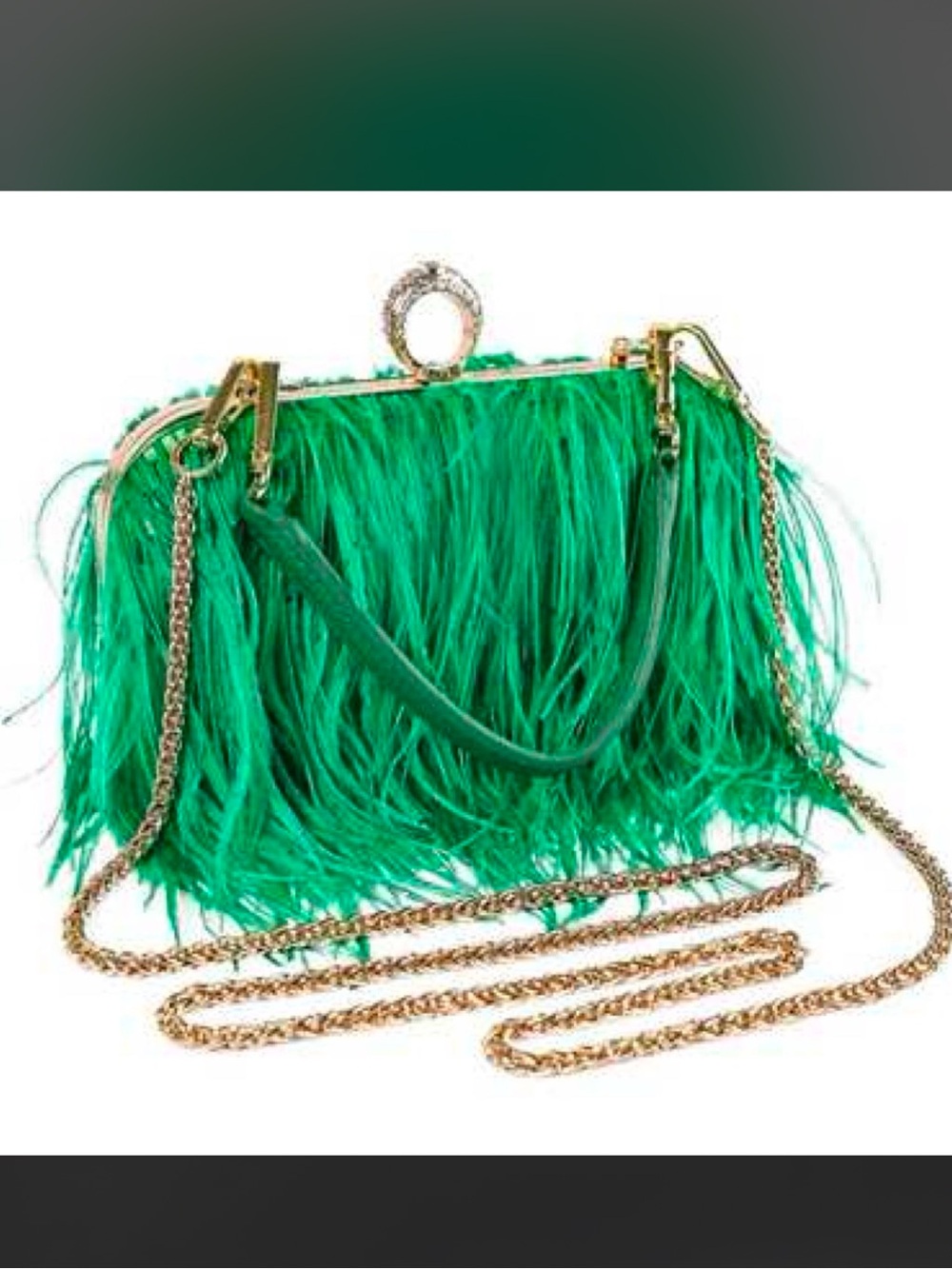 Green ostrich Feather Chain-Handle Evening Bag